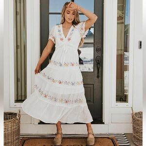 Bohemian Floral Embroidered White Dress